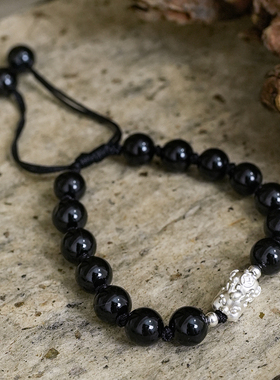 足银999貔貅黑玛瑙手链情侣款