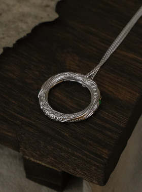 足银999珐琅乾坤圈实心吊坠项链