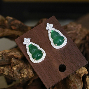 沁恋足银999翡翠色葫芦耳钉女新中式轻奢精致纯银耳饰送女友礼物