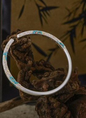 足银999描金珐琅彩繁花似锦手镯