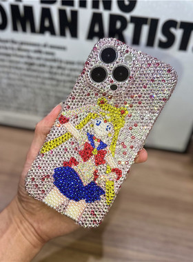 适用iPhone14Promax美少女镶钻手机壳苹果13Promax硅胶防摔14全包卡通12Pro可爱个性11奢华水钻15Pro满钻硅胶