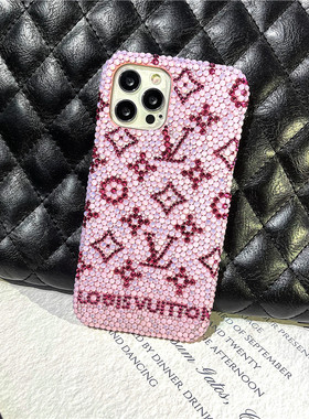 适用苹果14Promax镶钻手机壳iPhone15Promax粉红奢华水钻15Pro网红11潮牌13Promax个性满钻苹果14保护套12Pro