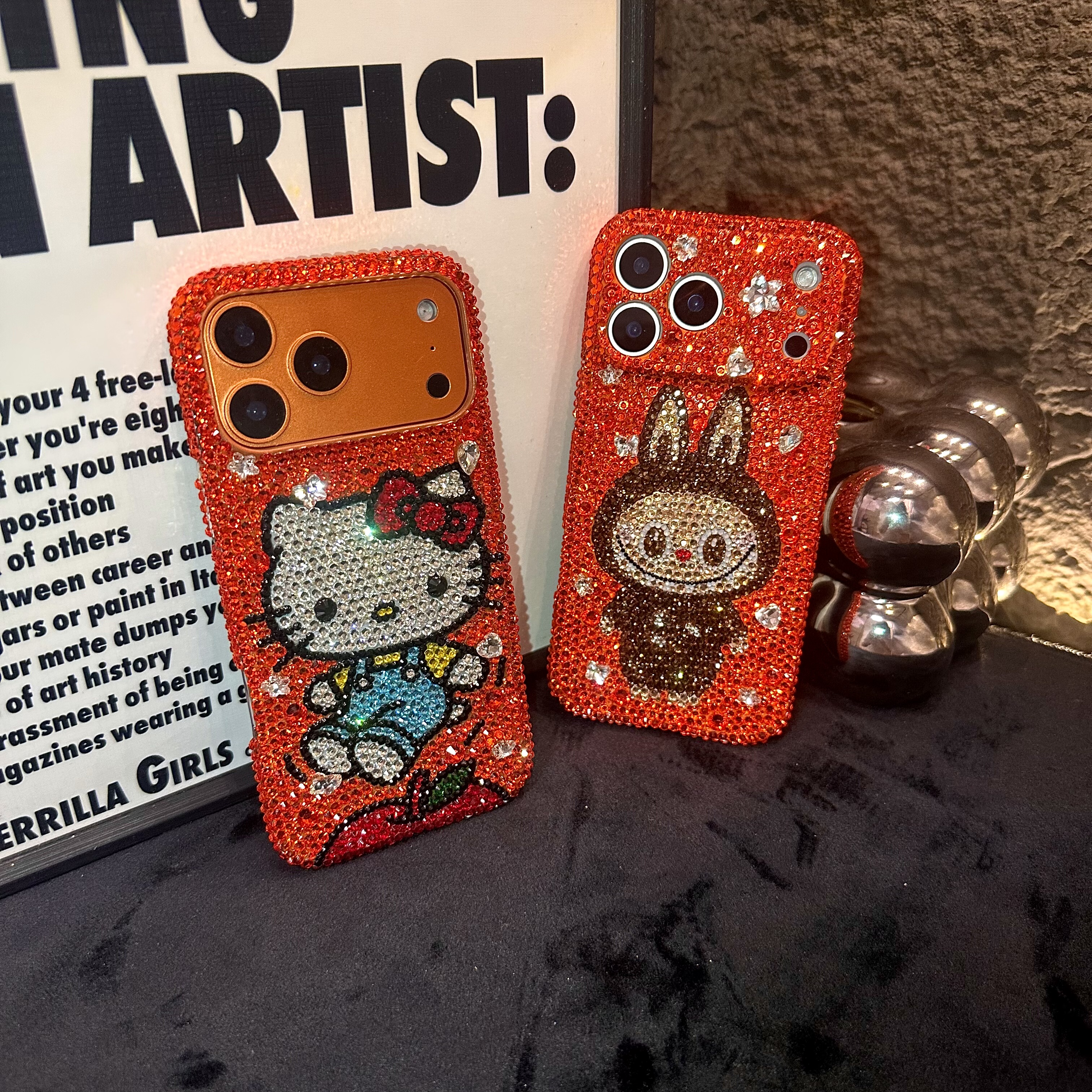 苹果17promac镶钻手机壳kitty橘色系15可爱水钻保护壳iphone15/16