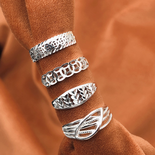 s999纯银戒指女欧美复古风钱币个性 设计简约小众开口食指环潮礼物