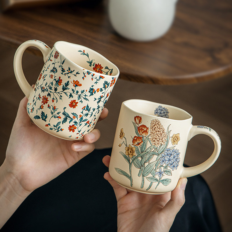中古风杯子高级感哑光马克杯个性陶瓷咖啡杯大容量水杯出口
