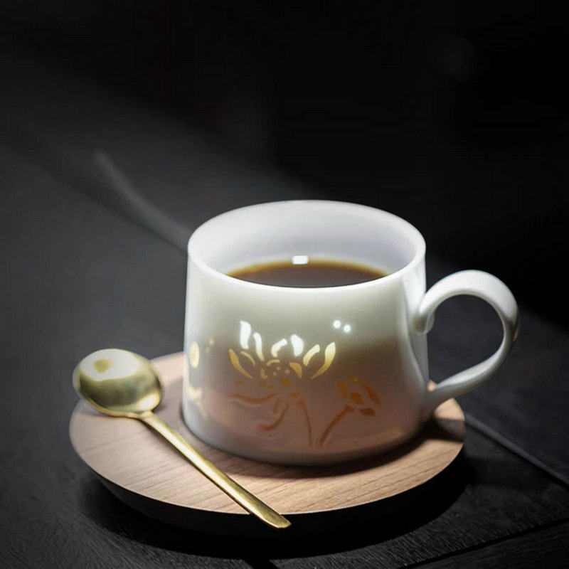 景德镇玲珑陶瓷咖啡杯碟套装高档精致女士个人用办公室马克杯礼盒