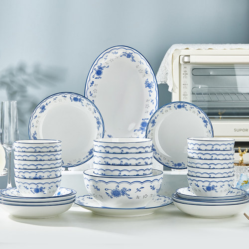 健康釉下彩陶瓷青花瓷饭碗碟