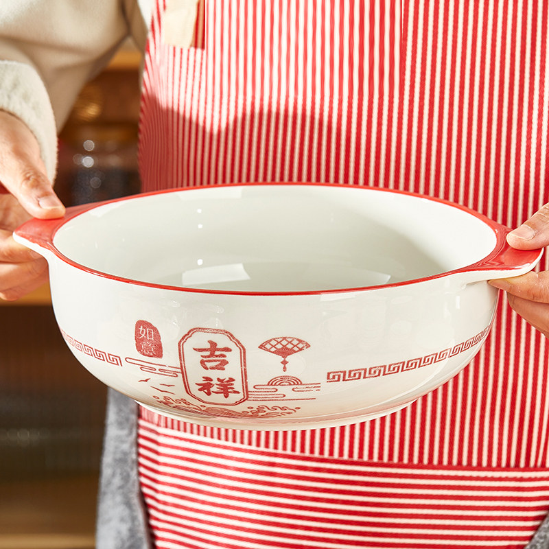 大海碗家用陶瓷釉下彩双耳盛汤碗加厚可微波饭店特大号新中式汤盆,餐饮具,碗,淘宝优惠券,粉丝福利购,淘宝优惠卷