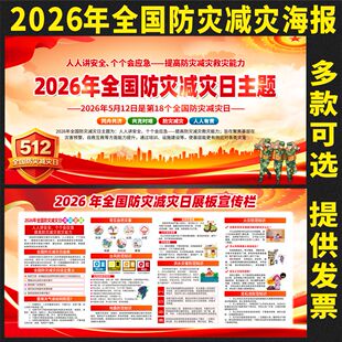 2026年全国防灾减灾日展板512预防灾害知识三折页宣传栏海报贴画