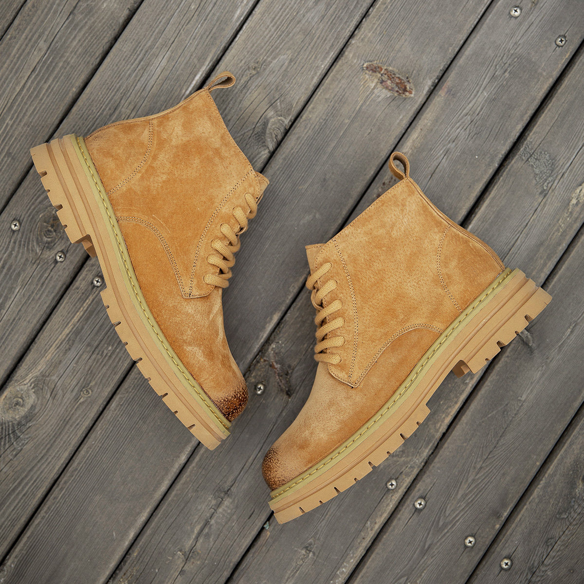 2026春季新款反绒皮真皮马丁靴男英伦风秋冬款真皮高帮工装靴男款