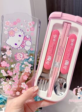 日本制skater儿童史努比迪士尼儿童学生筷不锈钢叉勺套装便携餐具