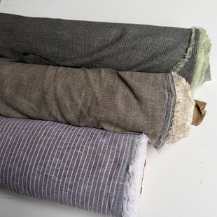 优质色织复古亚麻棉 先染布 细条纹 衬衣裙子布料面料