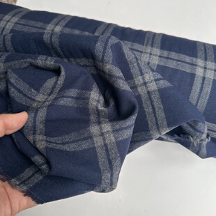大厂出品 全棉色织藏青米色磨毛绒格布料 衬衣裙子面料