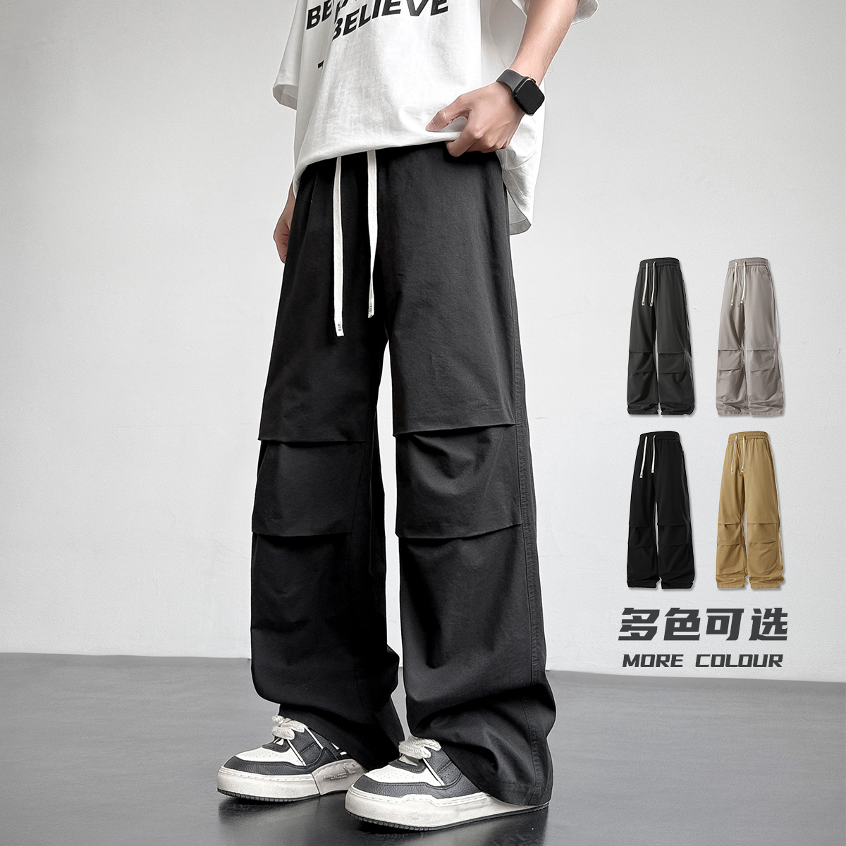 新款纯棉工装裤子男士夏季薄款美式运动直筒裤长裤男生宽松休闲裤