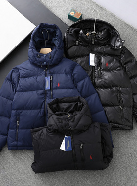 RL战马小马刺绣 连帽可拆卸 防风防泼水保暖羽绒服外套男女 跨境