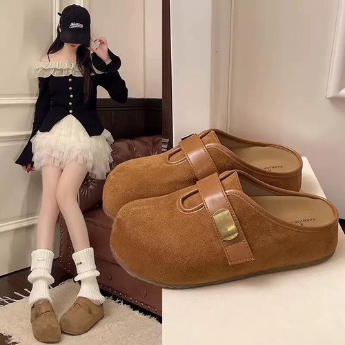 勃肯鞋女2026新款平底单鞋一脚蹬懒人巨好看小个子厚底包头拖鞋子