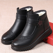 2025冬季 羊毛中老年女短靴加绒保暖老人奶奶防滑鞋 妈妈棉鞋 真皮鞋