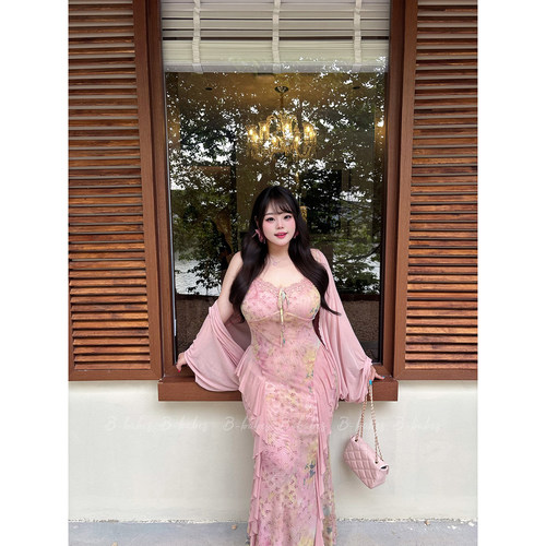 Bbaebs【人鱼姬】大码法式茶歇浪漫碎花收腰显瘦吊带鱼尾裙长裙女