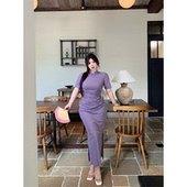 新中式 Bbabes 只为如意 暗纹压花旗袍微胖连衣裙开叉高腰国风裙