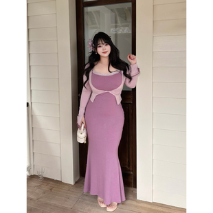 罩衫 Babes 纯欲包臀吊带连衣裙系带长袖 大码 两件套女 鸢尾花语