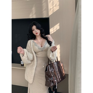 鑲鉆純欲美背上衣高腰簡約設計感顯瘦半裙套裝 初春之約 Bbabes