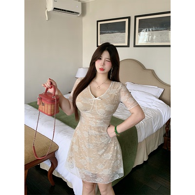 微胖‘’性感蕾丝网纱连衣裙‘’