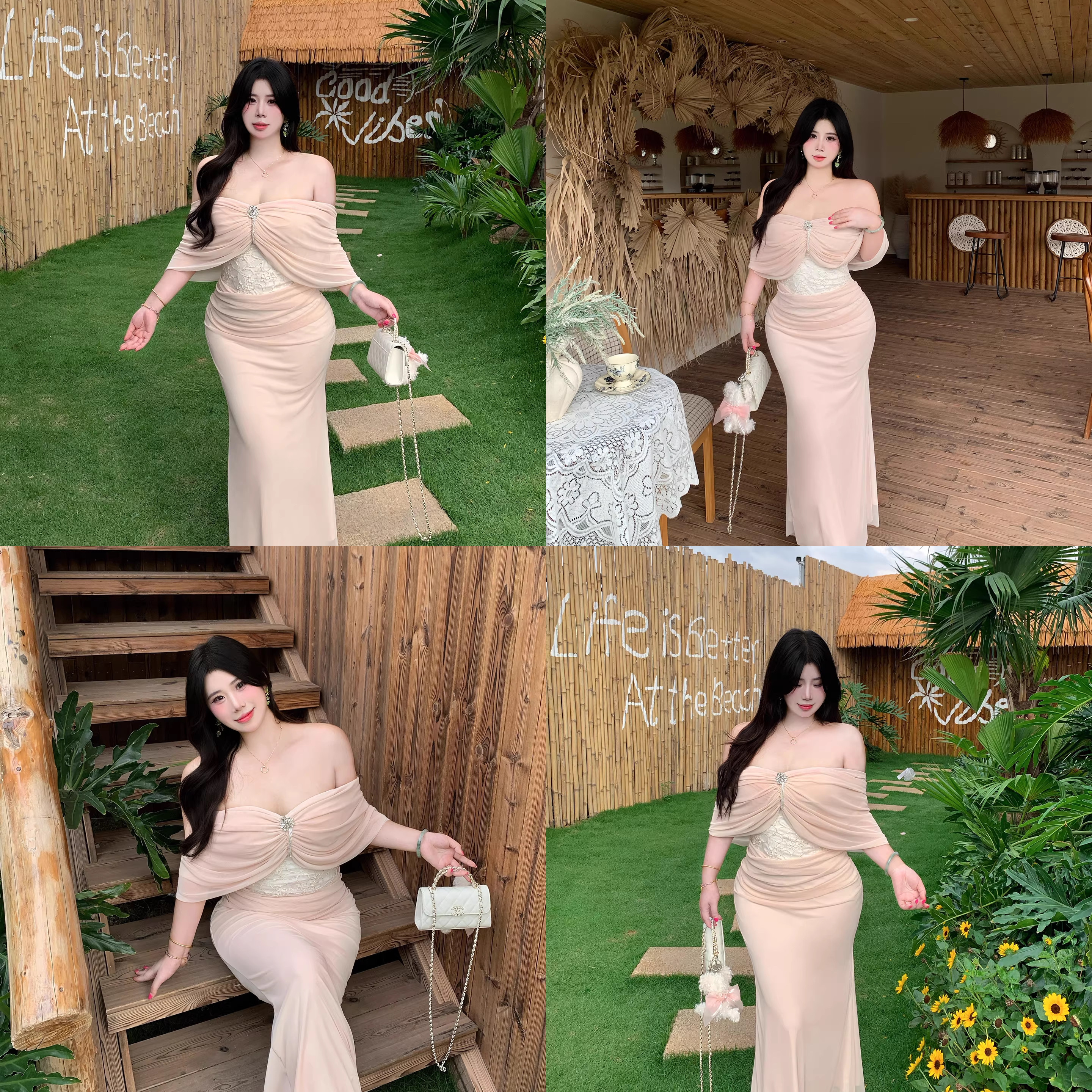 Babes【美神降临】大码纯欲风抹胸褶皱网纱修身显瘦高级感连衣裙