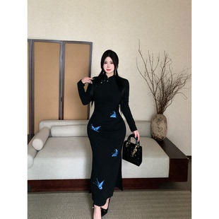 国风蝴蝶改良旗袍气质显瘦包臀连衣裙女 新中式 Bbabes 化茧成蝶