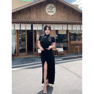 旗袍气质包臀连衣裙微胖显瘦低开叉长裙 新中式 Bbabes 春和景明