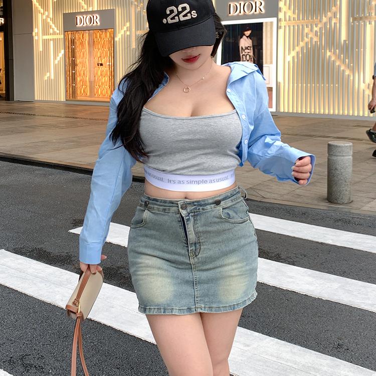 假两件长袖小众设计短款衬衫