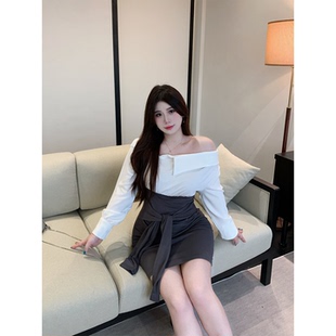 Bbabes【酷酷小妖】长袖衬衫海妖风纯欲性感辣妹秋季假两件连衣裙