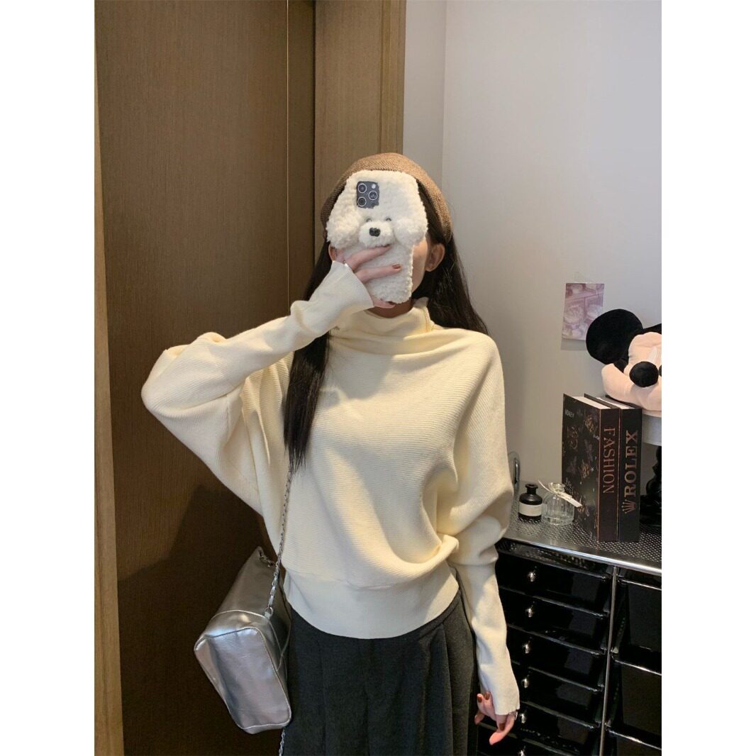 高级慵懒风蝙蝠袖针织衫女秋冬休闲宽松加厚毛衣