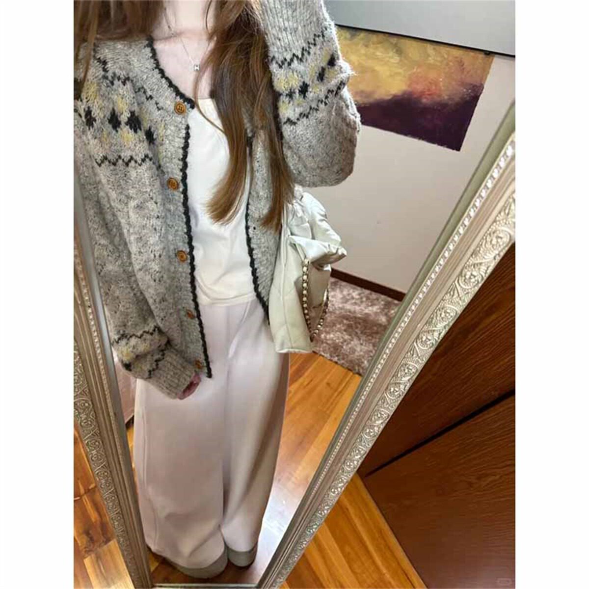 圣诞复古费尔岛提花针织开衫女慵懒风木扣毛衣外套韩系高级感上衣