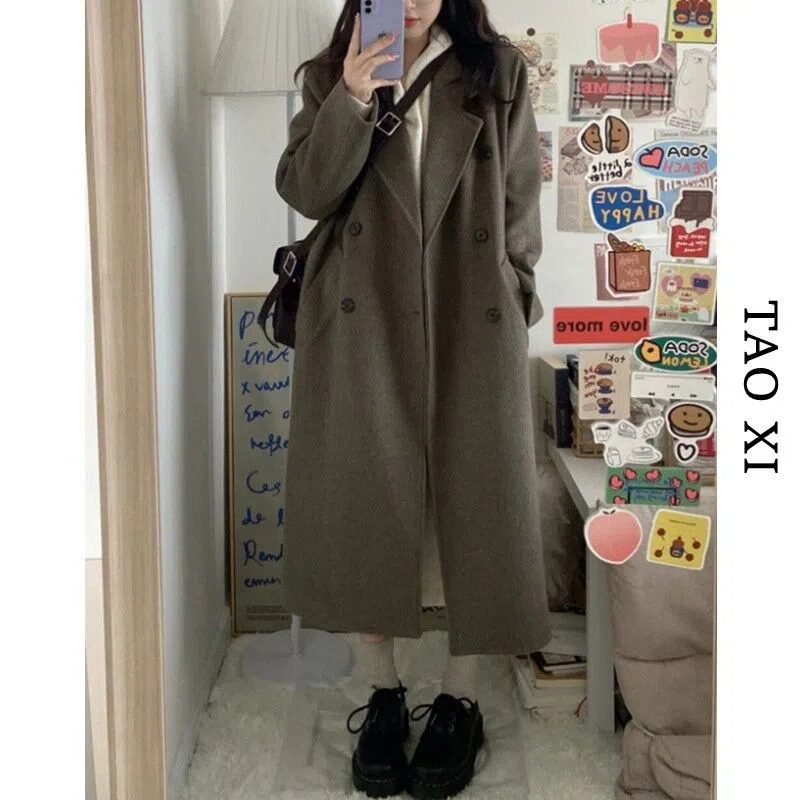 黑色毛呢外套女中长款2026秋冬新款学生韩版宽松显瘦加厚呢子大衣
