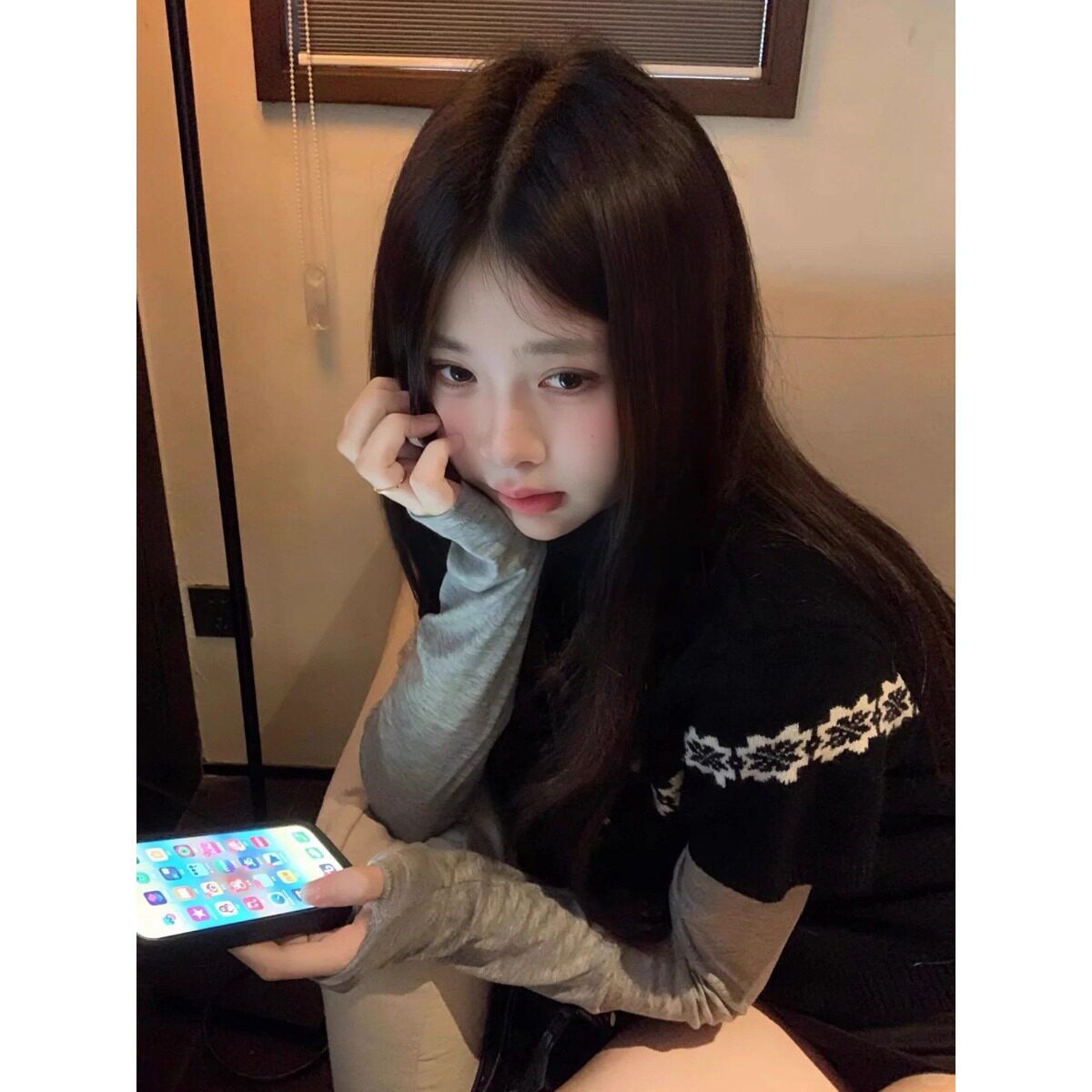 包芯纱洗水费尔岛高领针织毛衣短袖叠穿打底衫女秋冬高级感上