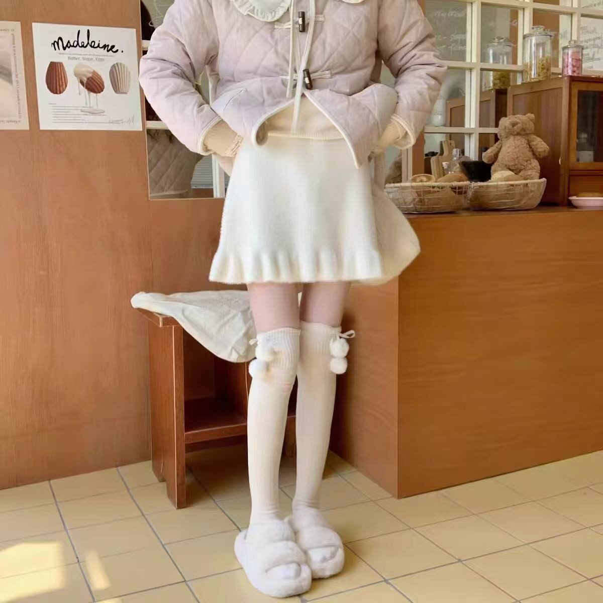 仿水貂绒木耳边半身短裙女春秋高腰显瘦纯欲风性感软糯a字包臀裙