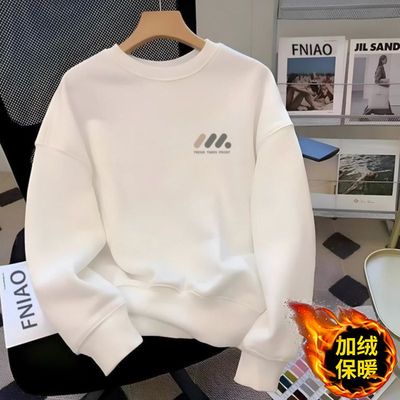 重磅400克重磅男士新款复古百搭印花圆领卫衣秋冬季加绒加厚潮牌