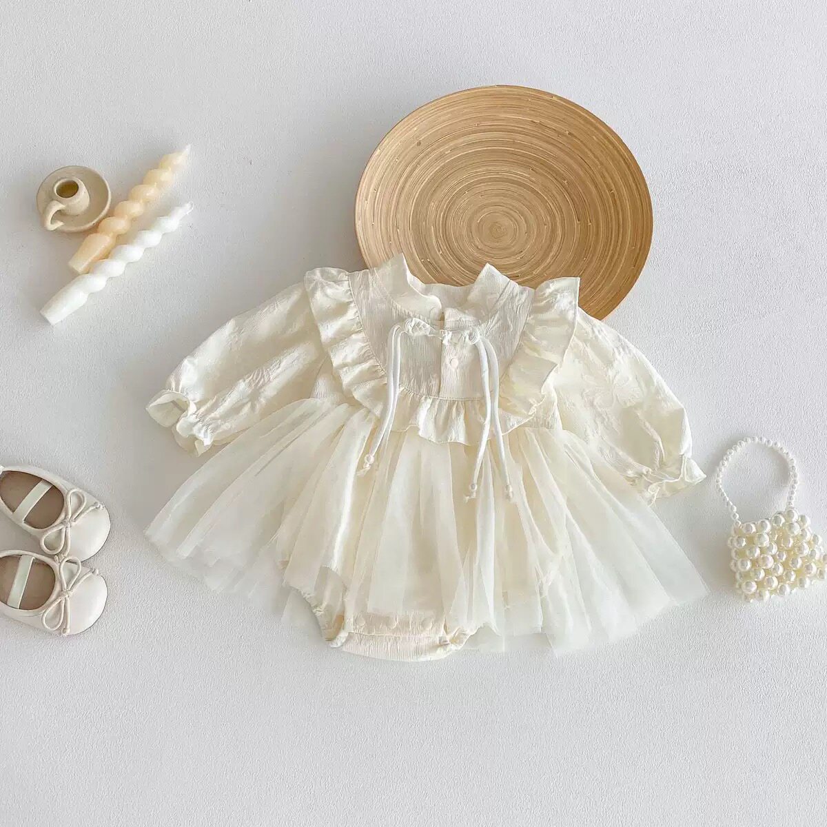 婴儿女宝宝包屁衣裙春秋季小月龄满月百天宴公主网纱哈衣裙外出服