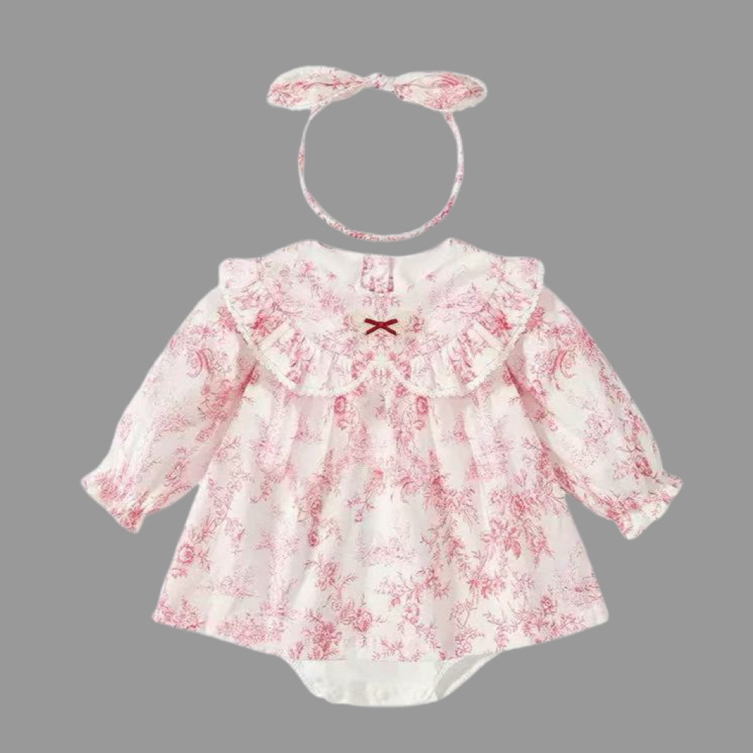 女宝宝春秋季碎花哈衣裙小月龄婴儿外出拍照包屁衣裙周岁连体衣服