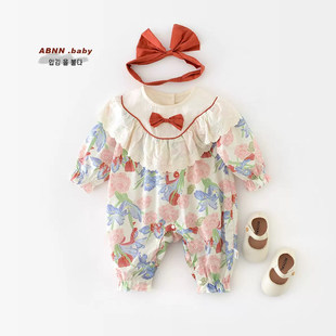 甜美花朵爬服纯棉满月百天哈衣服周岁婴幼儿衣服 女宝宝连体衣春季