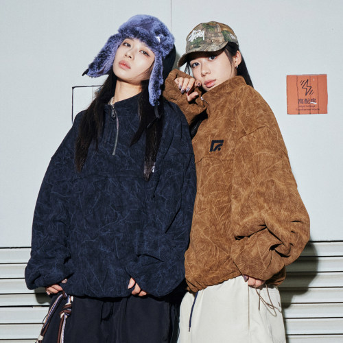 FLY 半拉链软糯灯芯绒立领滑雪服男女保暖平花外套可滑雪日常两穿