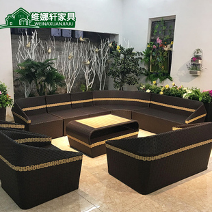 户外休闲别墅客厅藤编沙发组合室外庭院花园酒店会所防水防晒家具