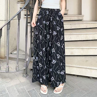 人造棉裙裤 棉绸直筒裤 夏季 女宽松显瘦百搭高腰阔腿裤 休闲裤 防蚊裤