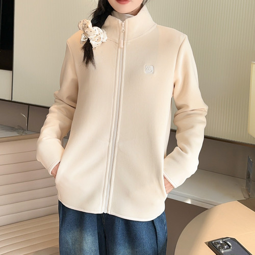 2024秋冬新款双面绒外套女立领拉链开衫宽松加厚保暖奥羊绒短外套