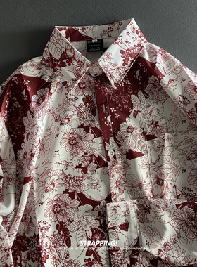 STRAPPING线描日式花卉碎花长袖花衬衫港风复古日系男女痞帅秋季