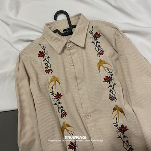 STRAPPING燕子田园绣花涤纶长袖 男女日系复古港风潮流街头 衬衫