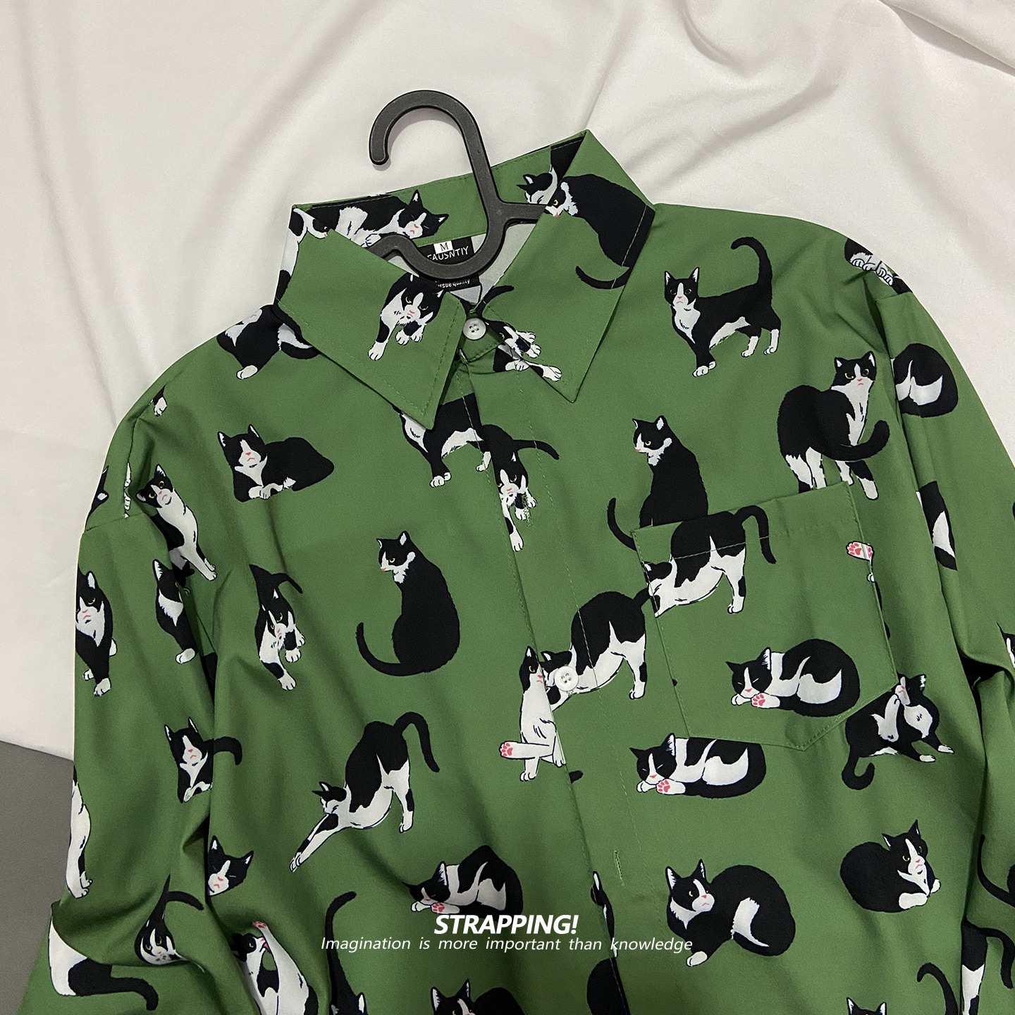 STRAPPING慵懒猫咪日式卡通碎花长袖衬衫港风复古日系男女痞帅秋