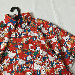 花衬衫 短袖 日系复古男女vintage夏威夷泰国 Kitty大阪碎花 Hello