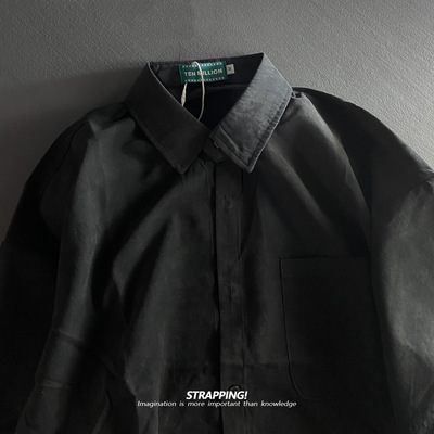 STRAPPING丝绒美式纯色夏季短袖衬衫男女日系复古港风嘻哈INS街头