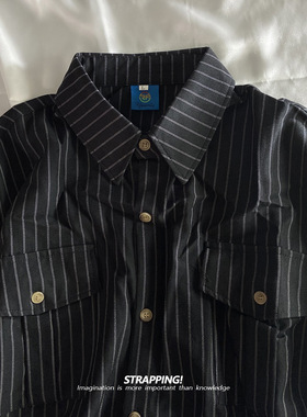 STRAPPING竖条纹口袋工装衬衫外套港风复古INS日系男女痞帅秋潮牌